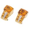 A citrine and diamond 18K yellow gold pair of earrings.