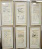 Set of eight Japanese watercolors, in gilt frames, 16 3/4" x 7" each.