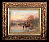 Framed 19th C. American Painting - Cowboy at Dusk