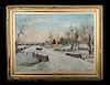 Framed 19th C. American Painting - Winter Sleigh Ride