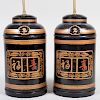 Pair of Black Painted Tea Canister and Covers Mounted as Lamps