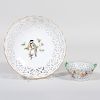 Meissen Porcelain Reticulated Bird Dish and a Dresden Basket