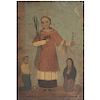Anónimo. San Antonio con donantes. México, siglo XX. Óleo sobre lámina. Con marco. 35 x 24 cm