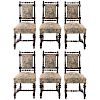 Lote de 6 sillas. Francia. Siglo XX. Estilo Enrique II. En talla de madera de nogal. Con respaldos semiabiertos y asientos en tapicería