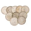Diez monedas en plata ley 0.720, Hidalgo chico. Peso: 180.6. g.