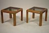 Pair 1980's Oak and Smoked Glass Side Tables