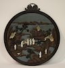 Asian Carved & Painted Wood + Composition Plaque