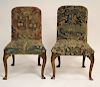 Pair of 18th C Queen Anne Carved Needlework Chairs