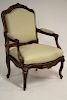 Louis XV Style Carved Wood Upholstered Fauteuil