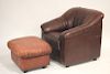 Top Grain Leather Club Chair & Matching Ottoman