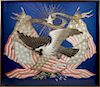 SAILOR'S SOUVENIR EMBROIDERED PANEL OF AN AMERICAN EAGLE, JAPANESE