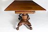 AMERICAN CLASSICAL MAHOGANY TWO-PEDESTAL DINING TABLE