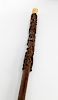 FANCIFULLY CARVED WHALE IVORY AND WOOD WALKING STICK