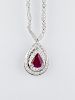 18K White Gold Diamond & Ruby Pendant Necklace