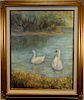Elizabeth Rohn, 20th C. Painting of Swans