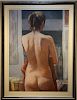 Signed, 1985 Large Pastel Painting of a Large Nude