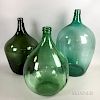 Three Aqua and Green Glass Bottles