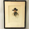Framed Walter Granville-Smith Watercolor Illustration of a Man with a Cowboy Hat