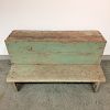 Green/Blue-painted Pine Bucket Bench