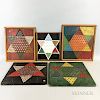Five Polychrome Chinese Checkers Game Boards