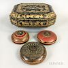 Chinese Export Lacquered Box and Three Paint-decorated Opium Boxes.  Estimate $150-250
