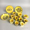 Thirteen Staffordshire Transfer-decorated Yellow-glazed Ceramic Items