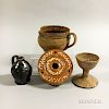 Four Glazed Redware Table Items
