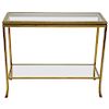Rare Mid Century Robert Thibier Gilt Wrought Iron Gold Leaf Console Table, 1960s