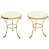 Pair of Neoclassical Maison Charles Brass Marble Gueridon Tables, 1970s