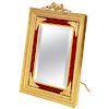 Large Antique French Gilt Bronze Ormolu and Red Guilloche Enamel Table Mirror