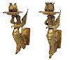 Pr. French Bronze Winged Mythical Mermaid Sconces