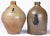 Two cobalt decorated stoneware jugs