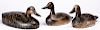 Three carved and painted duck decoys