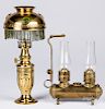 Two miniature brass lamps