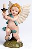 Carved and painted cherub candleholder