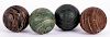 Four English painted lawn bowling balls