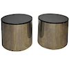 Paul Mayan Stainless and Black Granite Side Tables