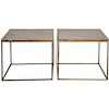 Milo Baughman Brass and Travertine Side Tables