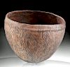 Large 20th C. Papua New Guinea Incised Pottery Bowl