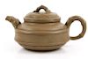 Chinese Yixing Zisha Squat Teapot, Bamboo Motif