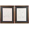 Two ink drawings of geese signed lower right J. M. Salmon and dated 1940.