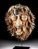 20th C. African Dan-Wobe Wood, Brass, & Hair Face Mask