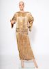 Patricia Lester Gold Pleated Silk Evening Dress