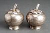 Silver-Plate Engraved Gourd-Form Bowls w Lids Pair