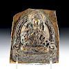 19th C. Nepalese Gilded Brass Relief Panel w/ Deities