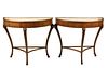 Pair of Marble Top, Walnut Demilune Console Tables