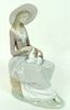 Large Lladro Seated Women With Dog.
