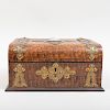 Baroque Style Brass-Mounted Calamander Work Box Mounted with a Porcelain Plaque