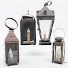Group of Four Tin and Glass Lanterns