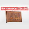 Printed Metal Honey Trade Sign and an Enameled Metal Ice Cream Trade Sign 